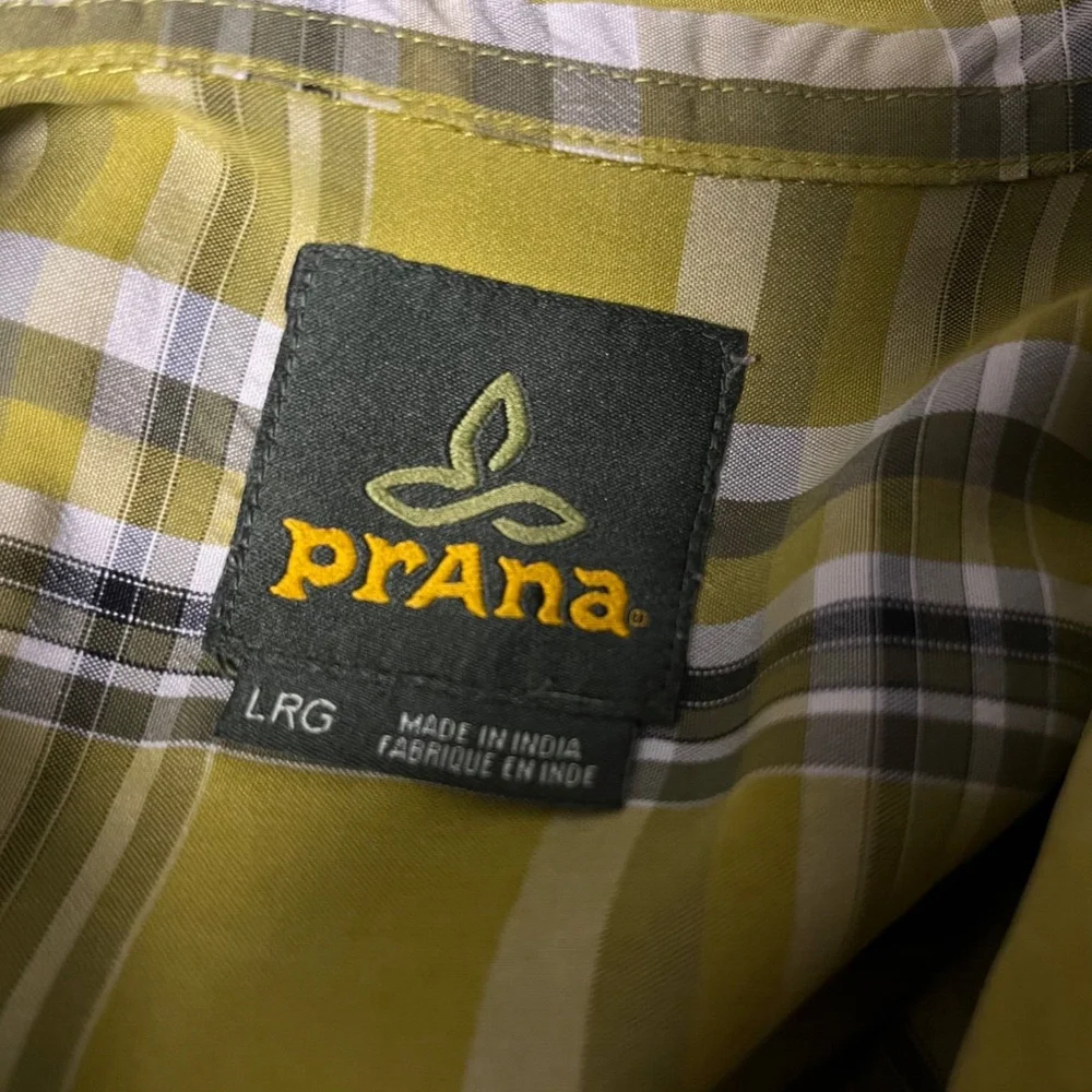 Prana Green Plaid Button Up Short Sleeve Shirt Size Large